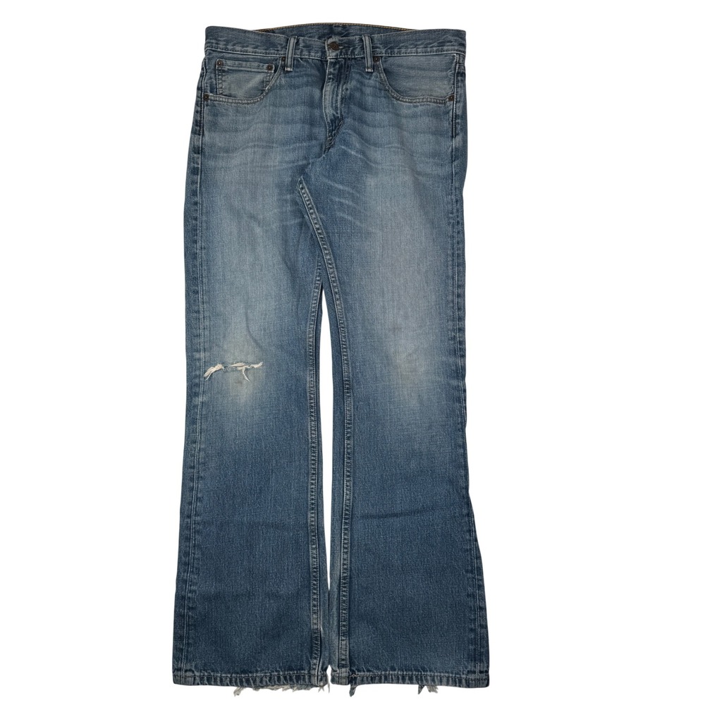 Levis 527 Jeans Mens 34x32 Bootcut Medium Wash Faded Distressed Denim